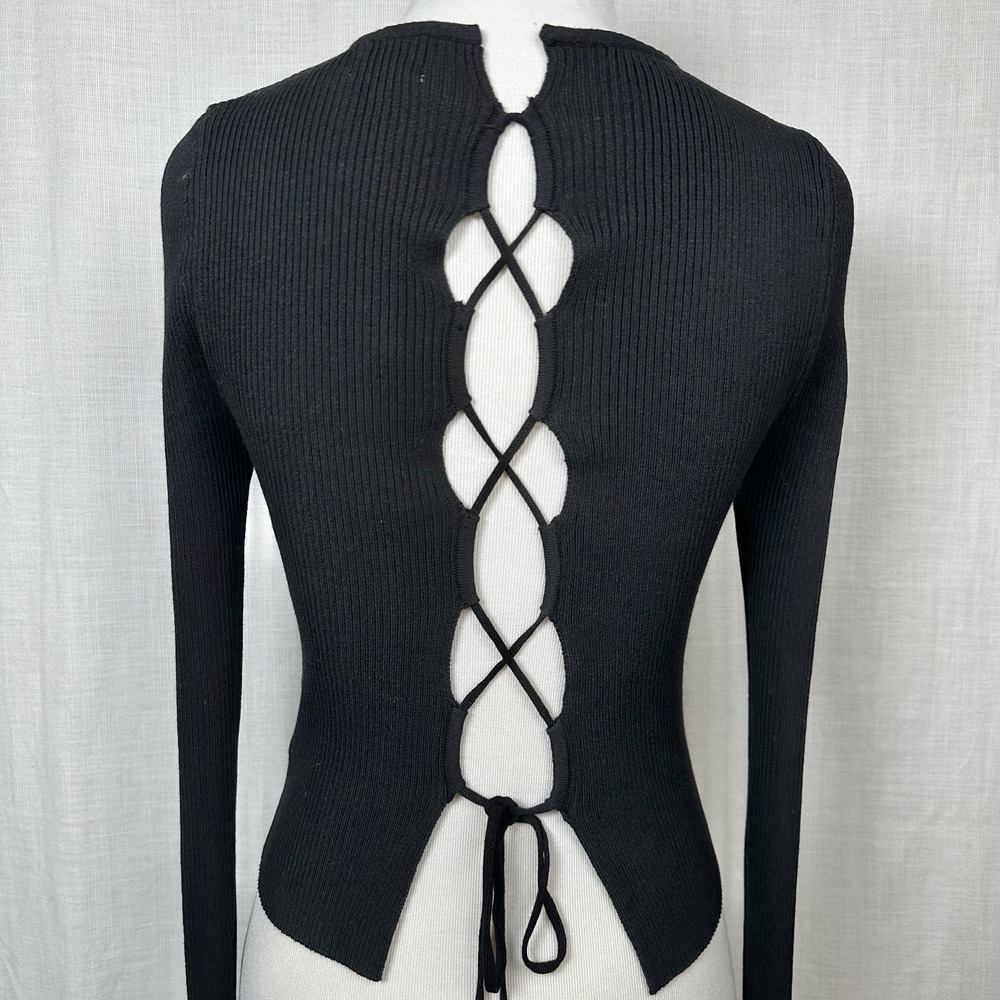 Cotton On Black Open Back Lace Up Ribbed Knit Top Grunge Edgy Going Out - Picture 3 of 7